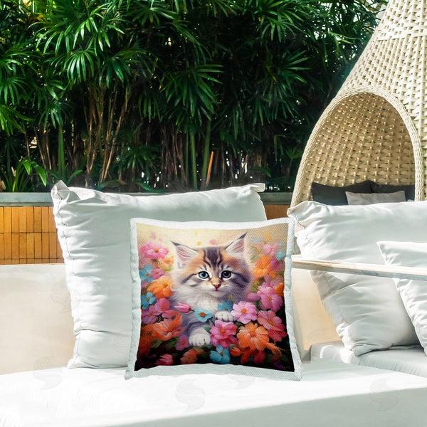 Stupell Industries Roozbeh | Kitten & Flower Meadow Printed Throw Pillow