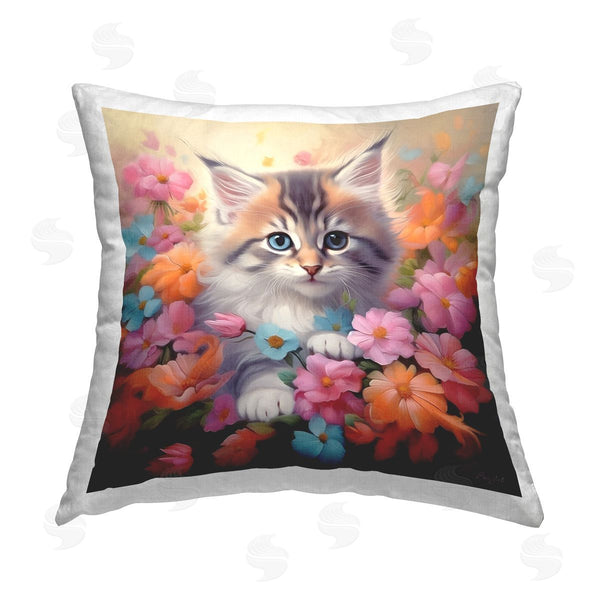 stupell industries Roozbeh | Kitten & Flower Meadow Printed Throw Pillow