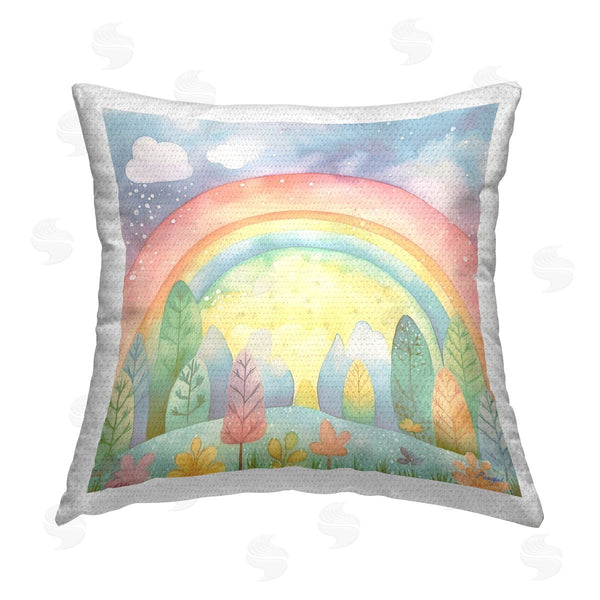 Stupell Industries Roozbeh | Pastel Rainbow & Rain Clouds Printed Throw Pillow