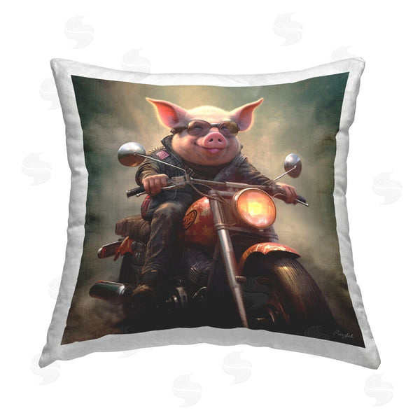 stupell industries Roozbeh | Pig Riding Motorcycle Printed Throw Pillow