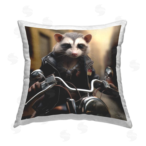 stupell industries Roozbeh | Possum on Motorcycle Printed Throw Pillow