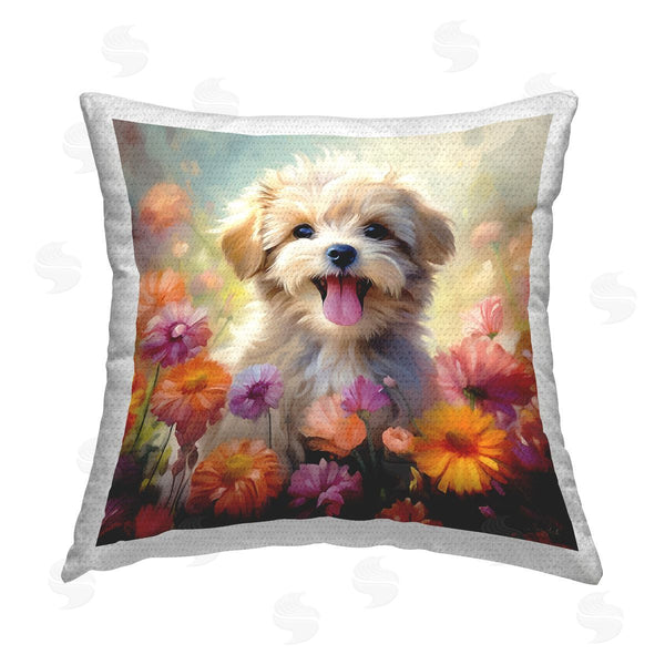 Stupell Industries Roozbeh | Puppy & Flower Meadow Printed Throw Pillow