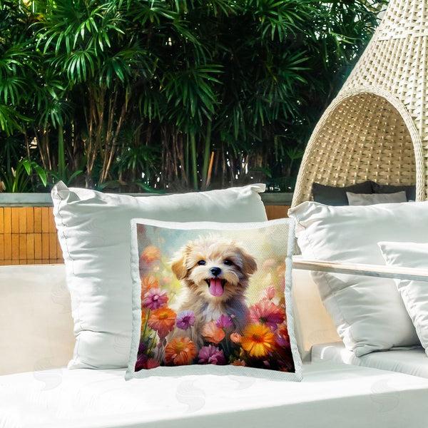 Stupell Industries Roozbeh | Puppy & Flower Meadow Printed Throw Pillow
