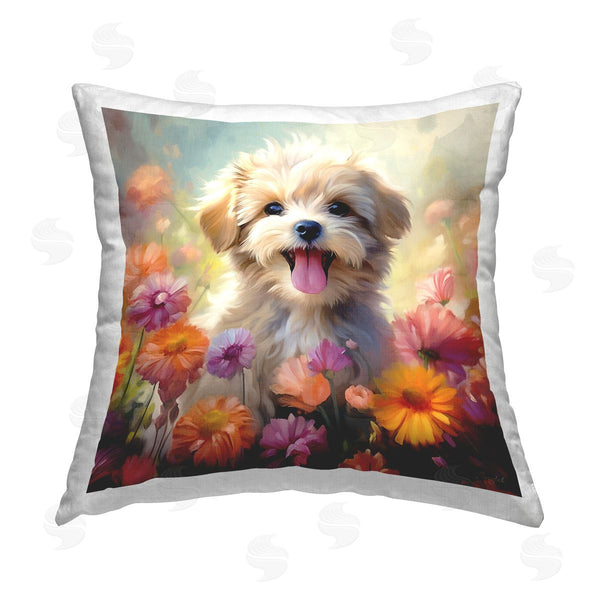 stupell industries Roozbeh | Puppy & Flower Meadow Printed Throw Pillow