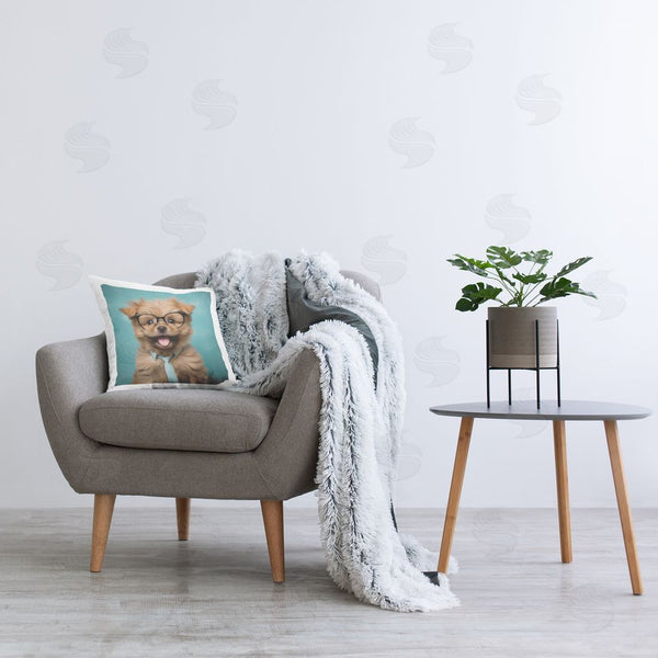 Stupell Industries Roozbeh | Puppy With Tie & Glasses Printed Throw Pillow