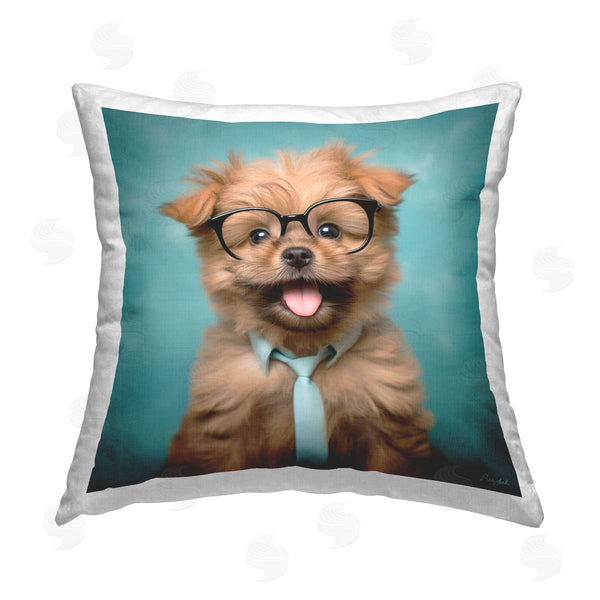 stupell industries Roozbeh | Puppy with Tie & Glasses Printed Throw Pillow
