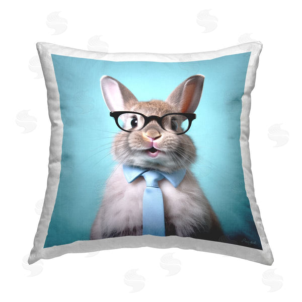 stupell industries Roozbeh | Rabbit with Glasses & Tie Printed Throw Pillow