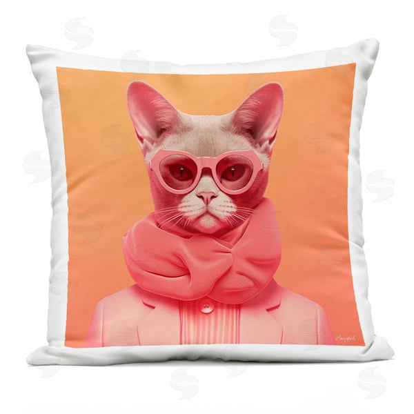 Stupell Industries Roozbeh | Retro Glasses Cat On Orange Throw Pillow