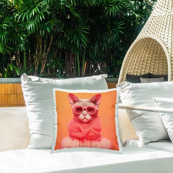 Stupell Industries Roozbeh | Retro Glasses Cat On Orange Throw Pillow