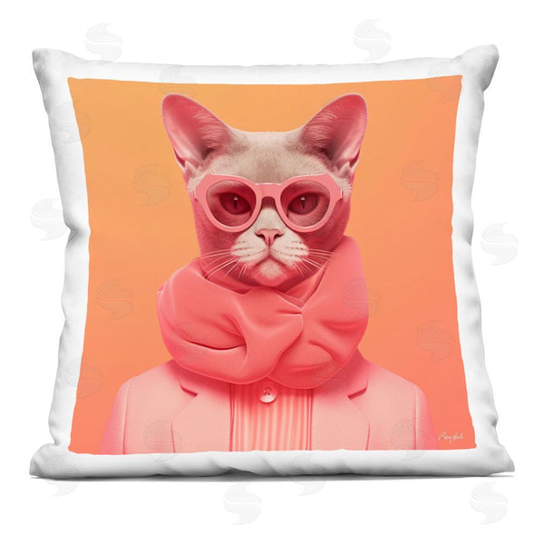 stupell industries Roozbeh | Retro Glasses Cat on Orange Throw Pillow