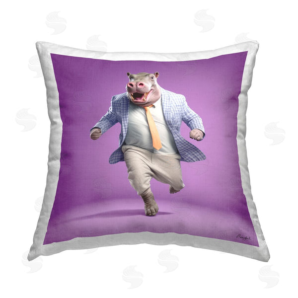 stupell industries Roozbeh | Stylish Hippo on Purple Printed Throw Pillow