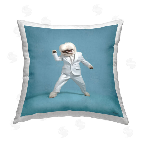 stupell industries Roozbeh | White Dog Dancing Printed Throw Pillow