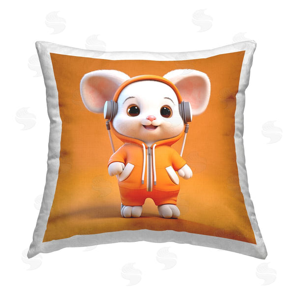 stupell industries Roozbeh | White Mouse with Headphones Printed Throw Pillow