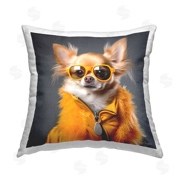stupell industries Roozbeh | Yellow Fashion Chihuahua Printed Throw Pillow