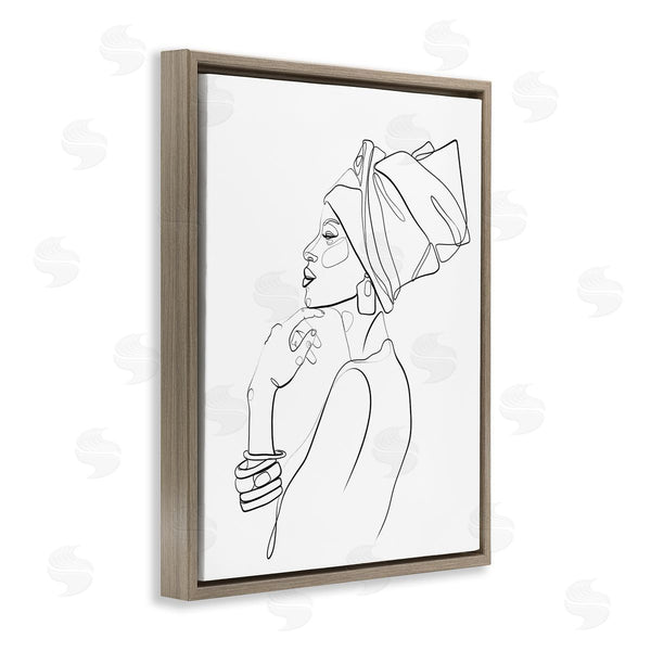 Stupell Industries Ros Ruseva | African American Woman Headwrap Modern Minimal Linework Wall Art