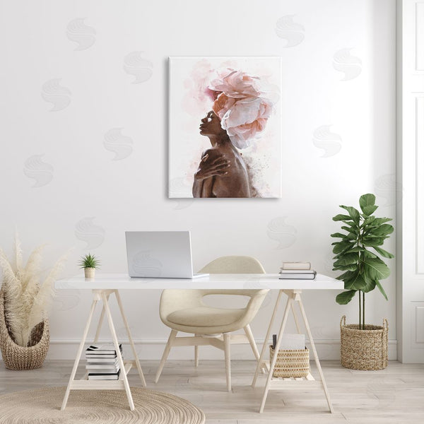 Stupell Industries Ros Ruseva | African American Woman Pink Floral Crown Abstract Portrait Wall Art