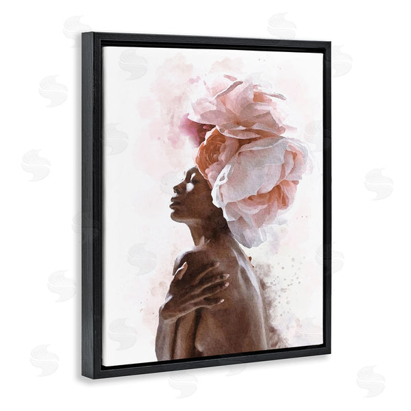 Stupell Industries Ros Ruseva | African American Woman Pink Floral Crown Abstract Portrait Wall Art