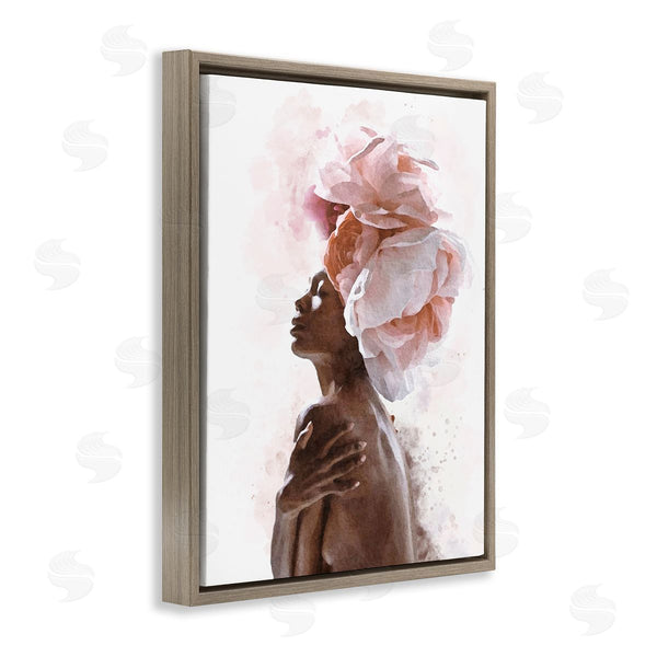 Stupell Industries Ros Ruseva | African American Woman Pink Floral Crown Abstract Portrait Wall Art