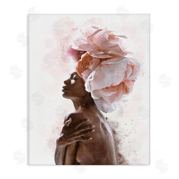 stupell industries Ros Ruseva | African American Woman Pink Floral Crown Abstract Portrait Wall Art