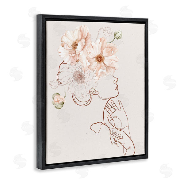 Stupell Industries Ros Ruseva | Blooming Pink Flowers Woman Minimal Outline Design Wall Art