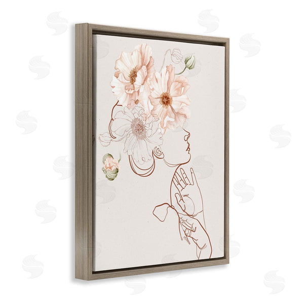 Stupell Industries Ros Ruseva | Blooming Pink Flowers Woman Minimal Outline Design Wall Art