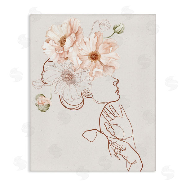 stupell industries Ros Ruseva | Blooming Pink Flowers Woman Minimal Outline Design Wall Art