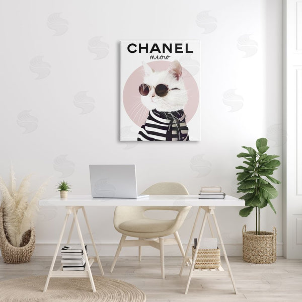 Stupell Industries Ros Ruseva | Chic Kitty Cat Meow Glam Fashion Pink Circle Wall Art