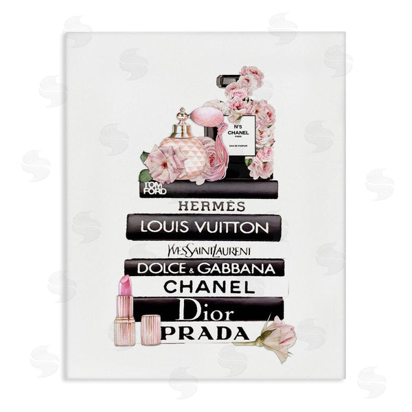 stupell industries Ros Ruseva | Chic Pink Cosmetic Fashion Books Wall Art