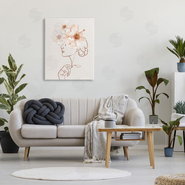 Stupell Industries Ros Ruseva | Delicate Pink Flower Blossoms Woman Line Drawing Wall Art
