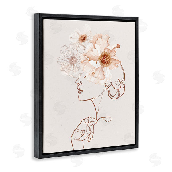 Stupell Industries Ros Ruseva | Delicate Pink Flower Blossoms Woman Line Drawing Wall Art