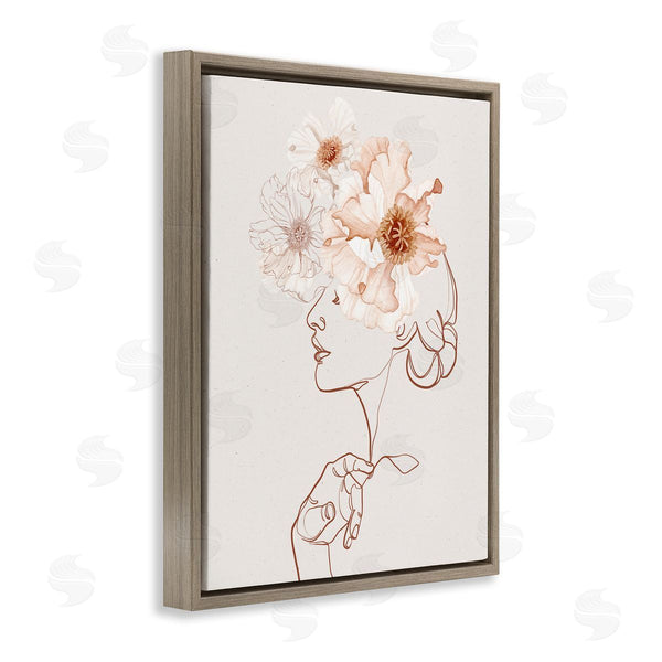 Stupell Industries Ros Ruseva | Delicate Pink Flower Blossoms Woman Line Drawing Wall Art