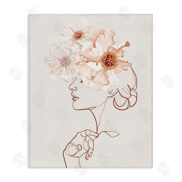 stupell industries Ros Ruseva | Delicate Pink Flower Blossoms Woman Line Drawing Wall Art