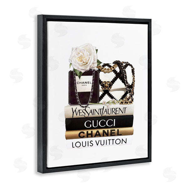 Stupell Industries Ros Ruseva | Elegant Glam Fashion Floral Bag On Bookstack Wall Art