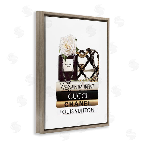Stupell Industries Ros Ruseva | Elegant Glam Fashion Floral Bag On Bookstack Wall Art