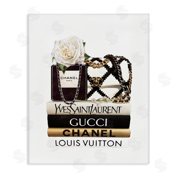 stupell industries Ros Ruseva | Elegant Glam Fashion Floral Bag on Bookstack Wall Art