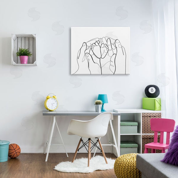 Stupell Industries Ros Ruseva | Family Hands Holding Baby Feet Minimal Modern Linework Wall Art
