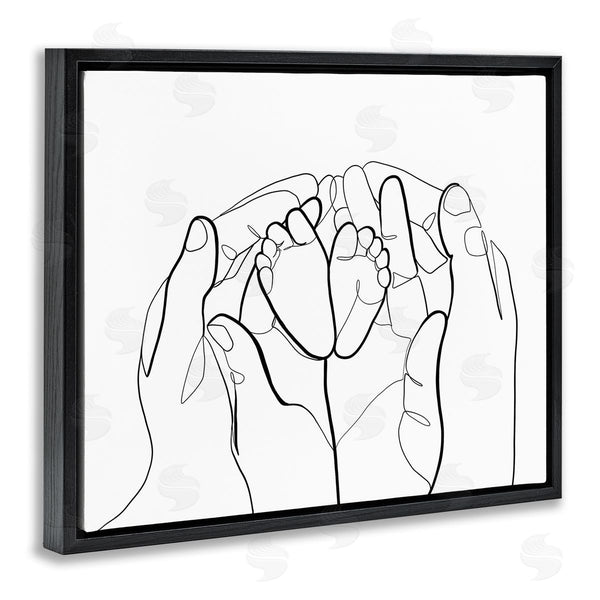 Stupell Industries Ros Ruseva | Family Hands Holding Baby Feet Minimal Modern Linework Wall Art