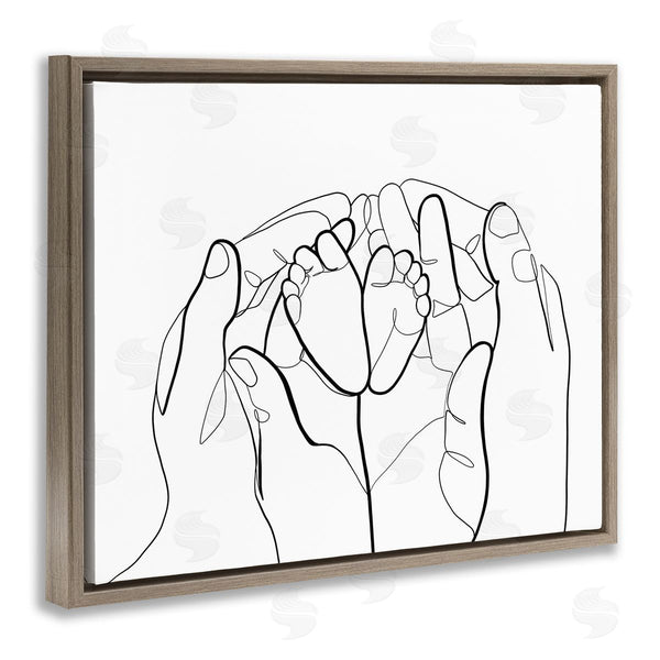 Stupell Industries Ros Ruseva | Family Hands Holding Baby Feet Minimal Modern Linework Wall Art