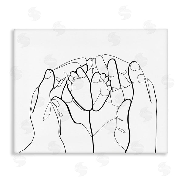 stupell industries Ros Ruseva | Family Hands Holding Baby Feet Minimal Modern Linework Wall Art