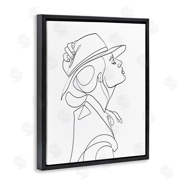 Stupell Industries Ros Ruseva | Fluid Black Line Woman Modeling Hat Abstraction Wall Art