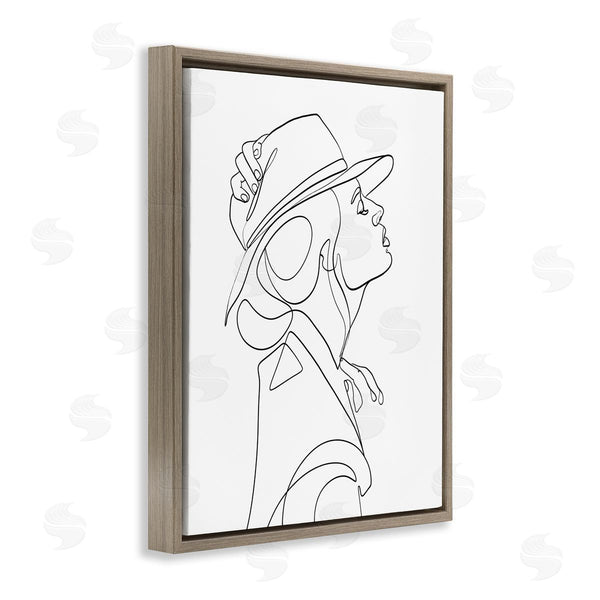 Stupell Industries Ros Ruseva | Fluid Black Line Woman Modeling Hat Abstraction Wall Art