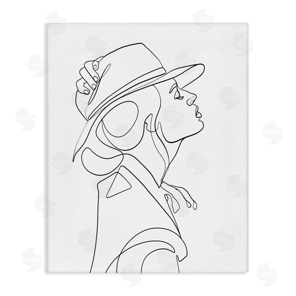 stupell industries Ros Ruseva | Fluid Black Line Woman Modeling Hat Abstraction Wall Art