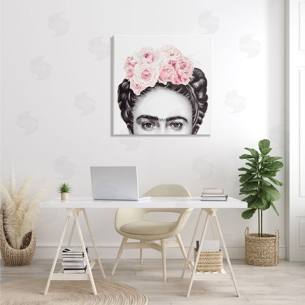 Stupell Industries Ros Ruseva | Frida With Pink Roses Powerful Full Eyed Portrait Wall Art