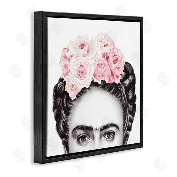 Stupell Industries Ros Ruseva | Frida With Pink Roses Powerful Full Eyed Portrait Wall Art