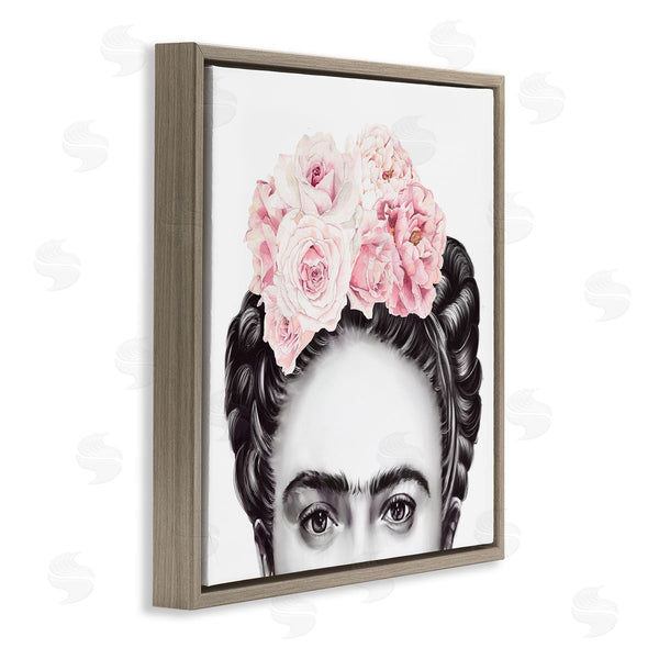 Stupell Industries Ros Ruseva | Frida With Pink Roses Powerful Full Eyed Portrait Wall Art