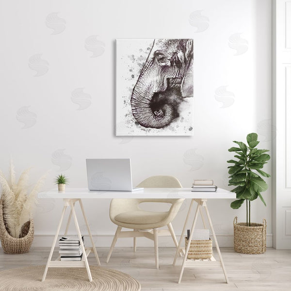 Stupell Industries Ros Ruseva | Grey Elephant Curled Trunk Grey Paint Splatter Wall Art