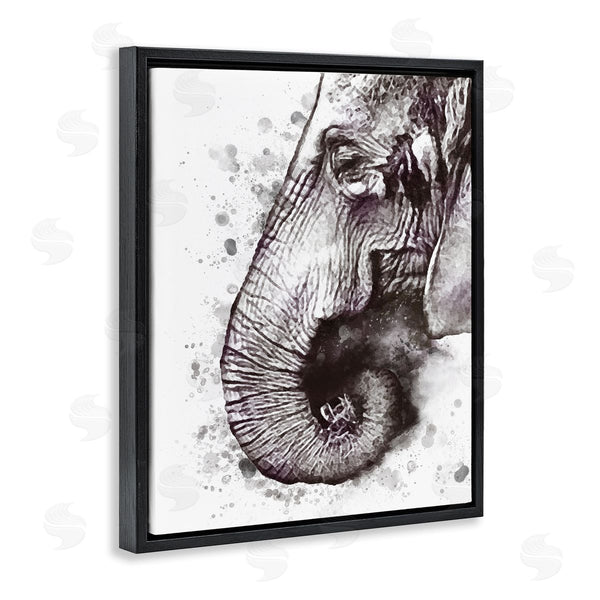 Stupell Industries Ros Ruseva | Grey Elephant Curled Trunk Grey Paint Splatter Wall Art