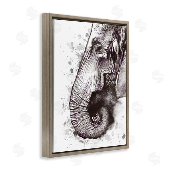 Stupell Industries Ros Ruseva | Grey Elephant Curled Trunk Grey Paint Splatter Wall Art