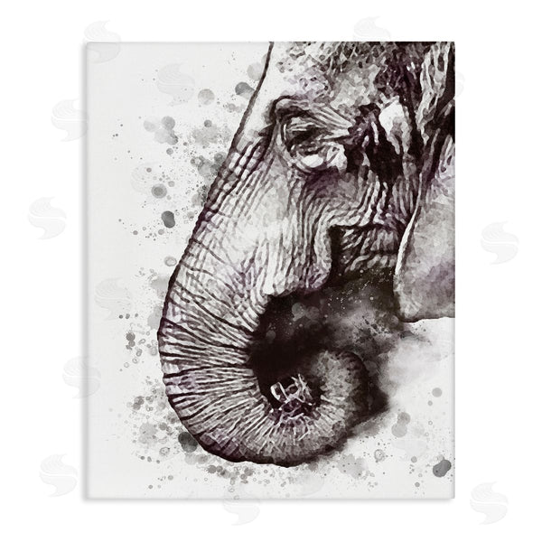 stupell industries Ros Ruseva | Grey Elephant Curled Trunk Grey Paint Splatter Wall Art