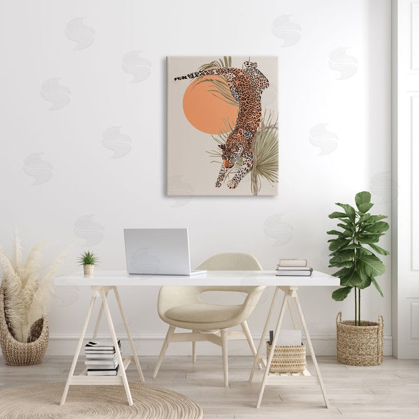 Stupell Industries Ros Ruseva | Jungle Cat Leopard Pounce Orange Sun Palm Leaf Wall Art